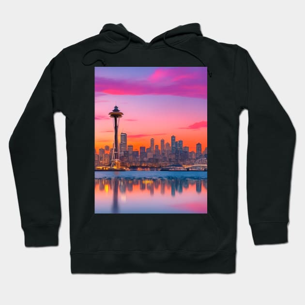 Seattle Sunset Skyline Hoodie by zachlart